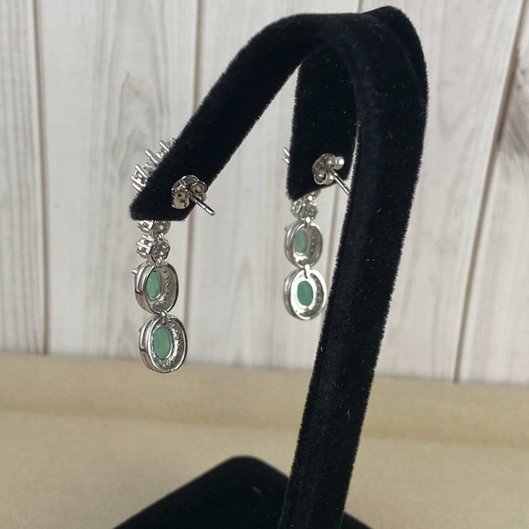 White Gold Plated 925 Sterling Silver Earrings Natural Unheated Green Emeralds - Picture 6 of 6